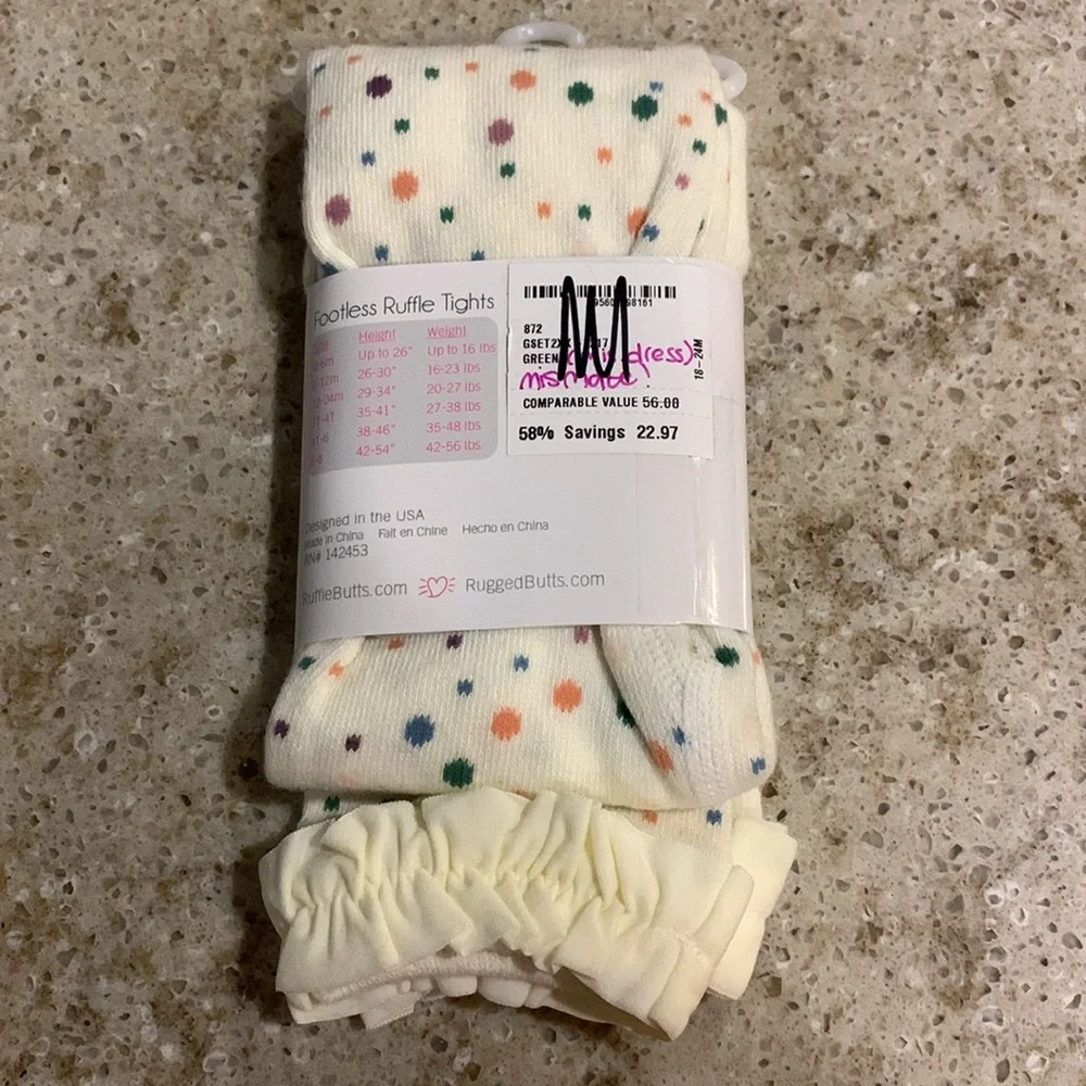 NWT Ruffle Butts Polka Dot Footless Tights / Leggings Size 12-24 months